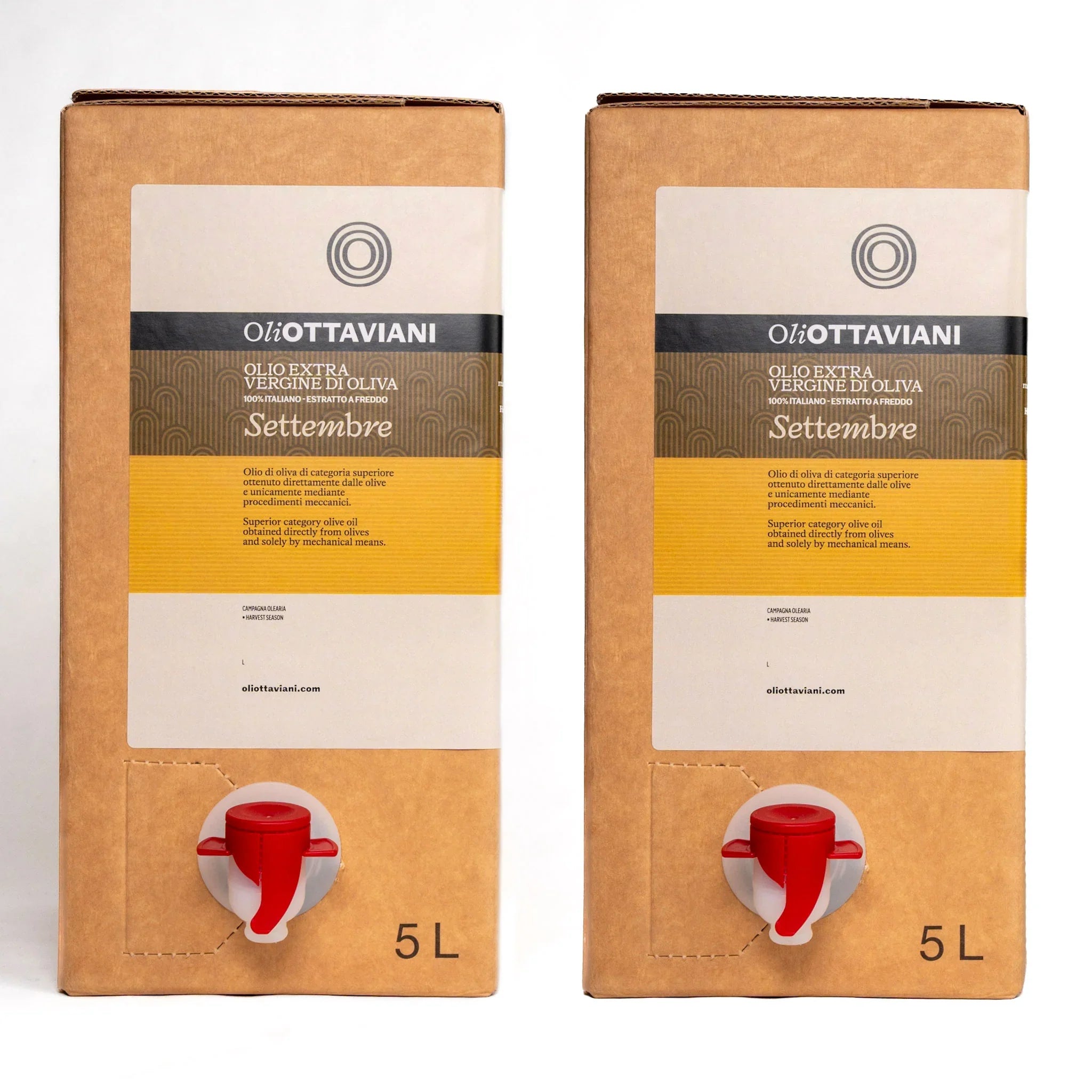 Due confezioni da 5 litri di olio extra vergine di oliva Oli Ottaviani Settembre con erogatore rosso