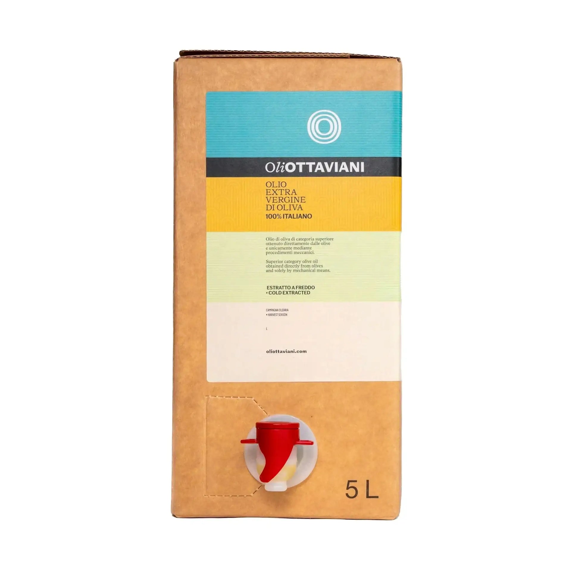 Confezione cartone 5L olio extra vergine di oliva Ottaviani con erogatore rosso