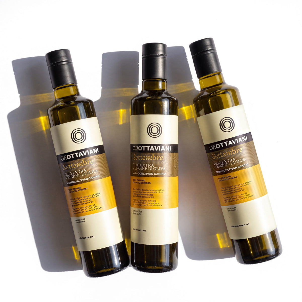 Tre bottiglie da 500 ml di Settembre, olio extravergine di oliva Oli Ottaviani