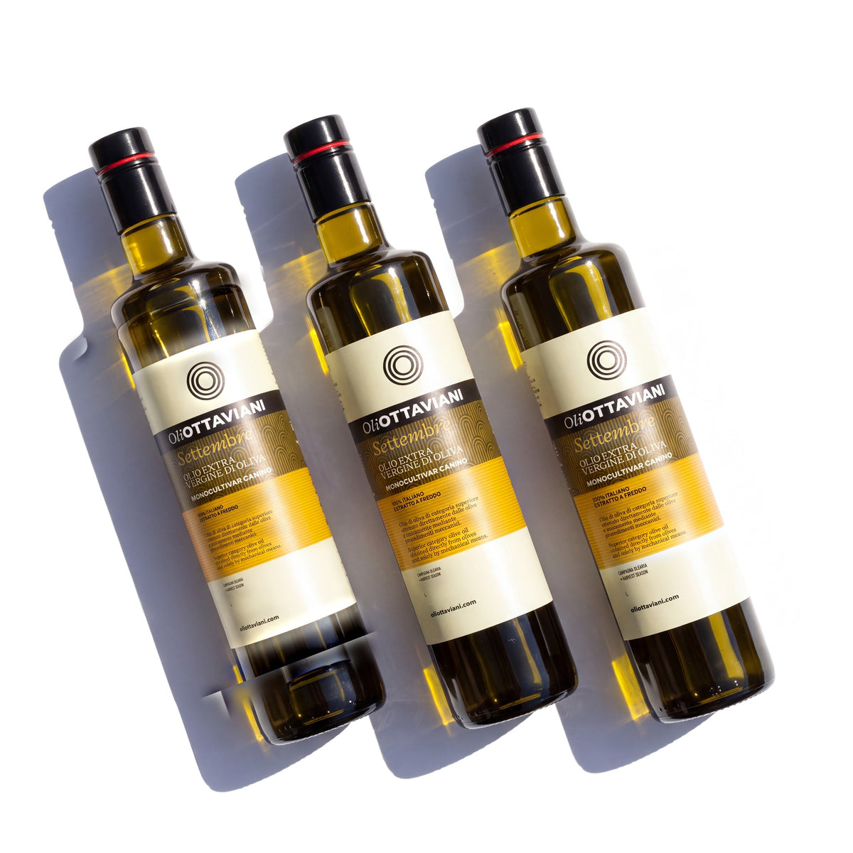 Tre bottiglie da 750 ml di Settembre, olio extravergine di oliva Oli Ottaviani