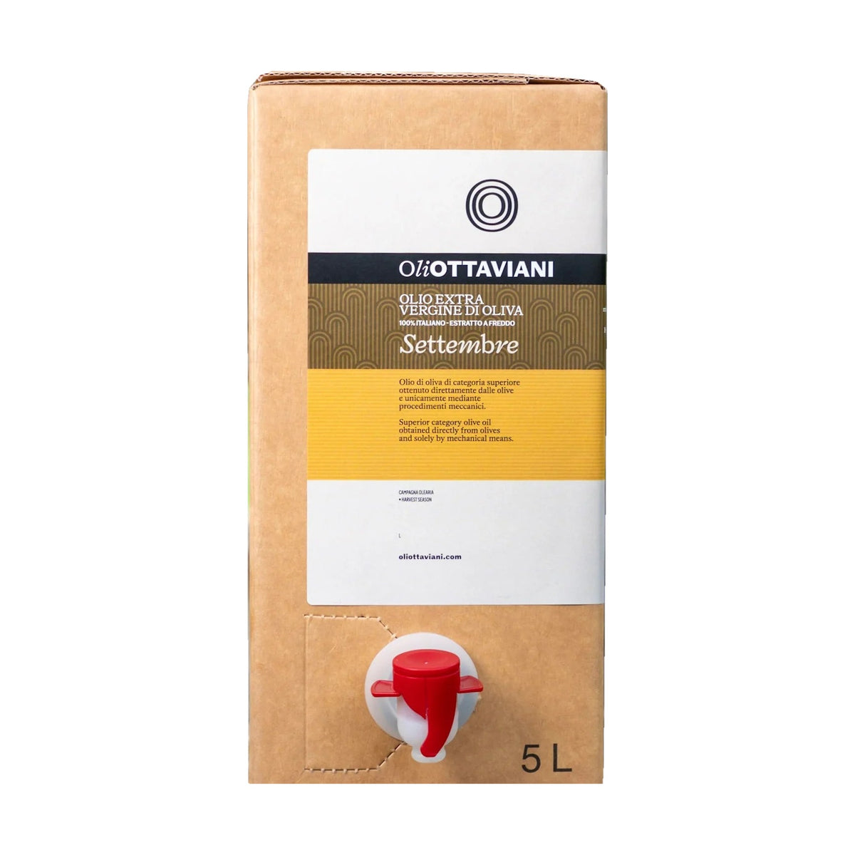 Bag in box da 5L di olio extra vergine di oliva Ottaviani Settembre su sfondo bianco